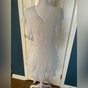 Express Elegant White Ruffle short Sleeve Dress